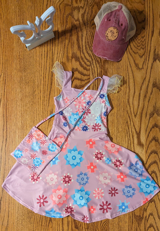 Lilac Floral Dress with Matching Purse (RTS)