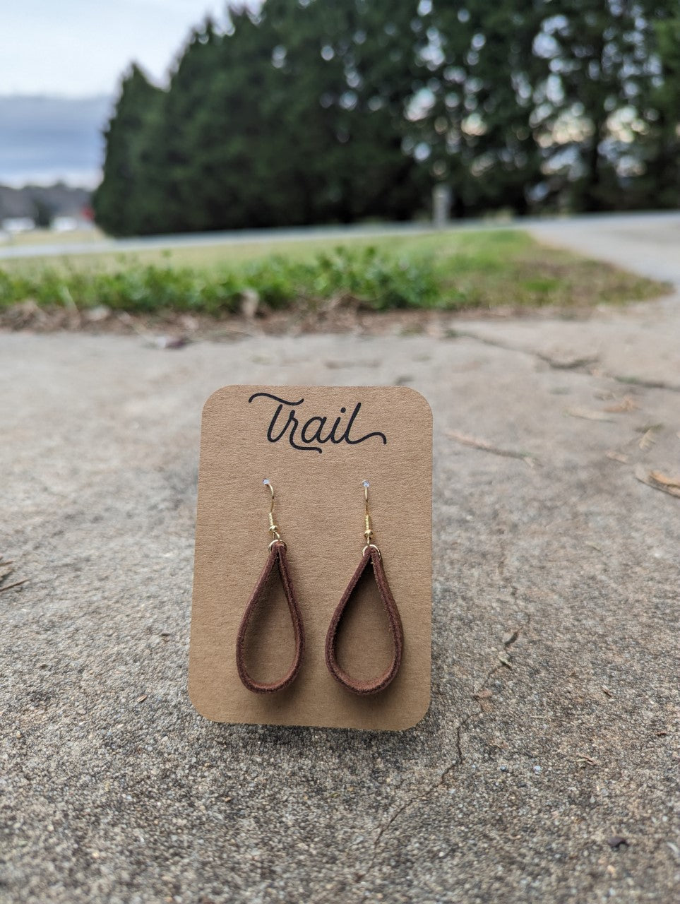 Brown Hoop Leather Earrings